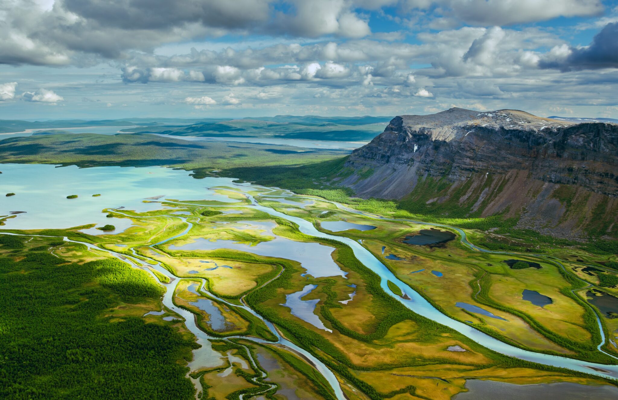 The Rapadalen Valley where are many rivers islands and mountains