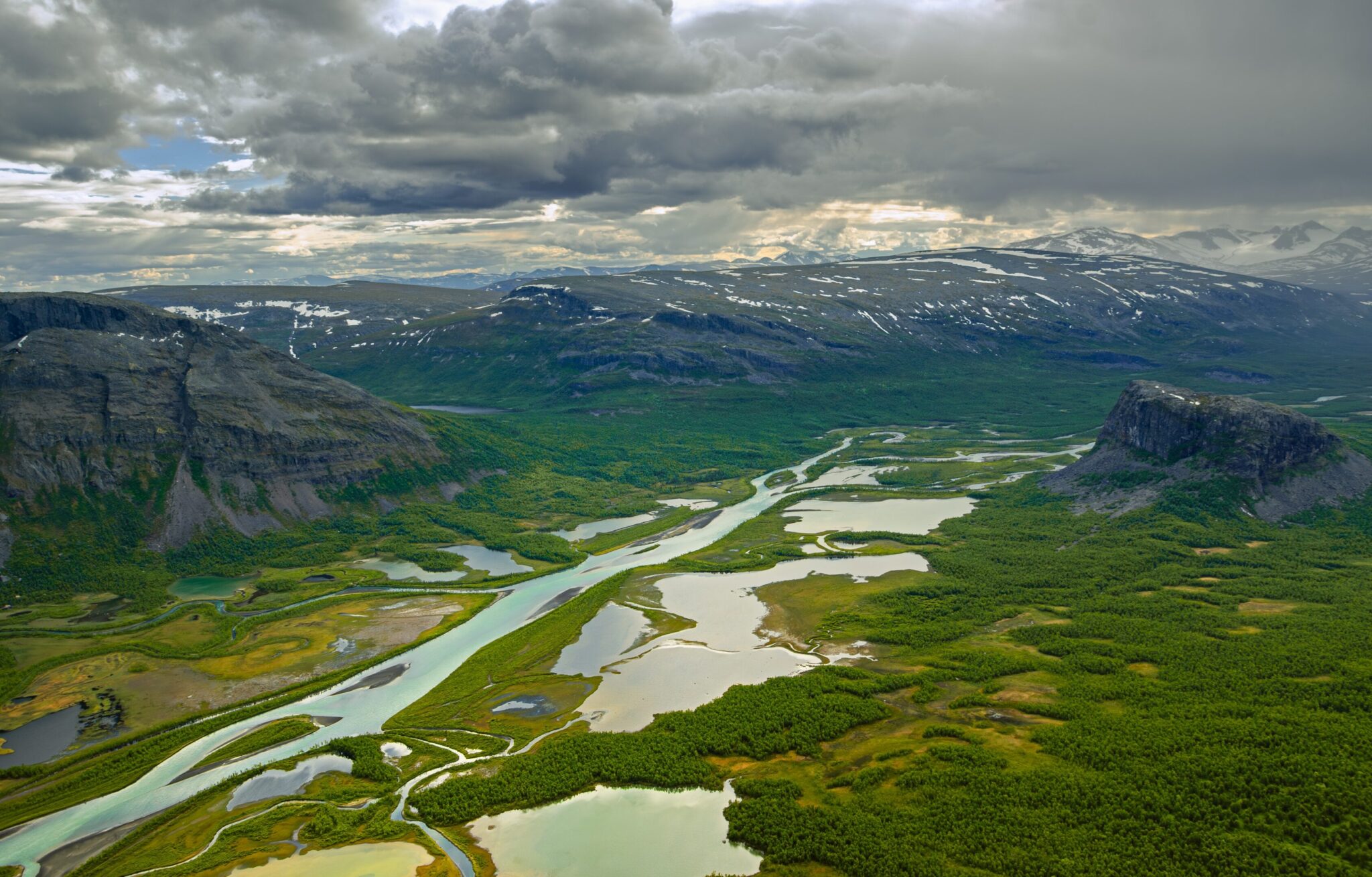 The Rapadalen Valley where are many rivers islands and mountains