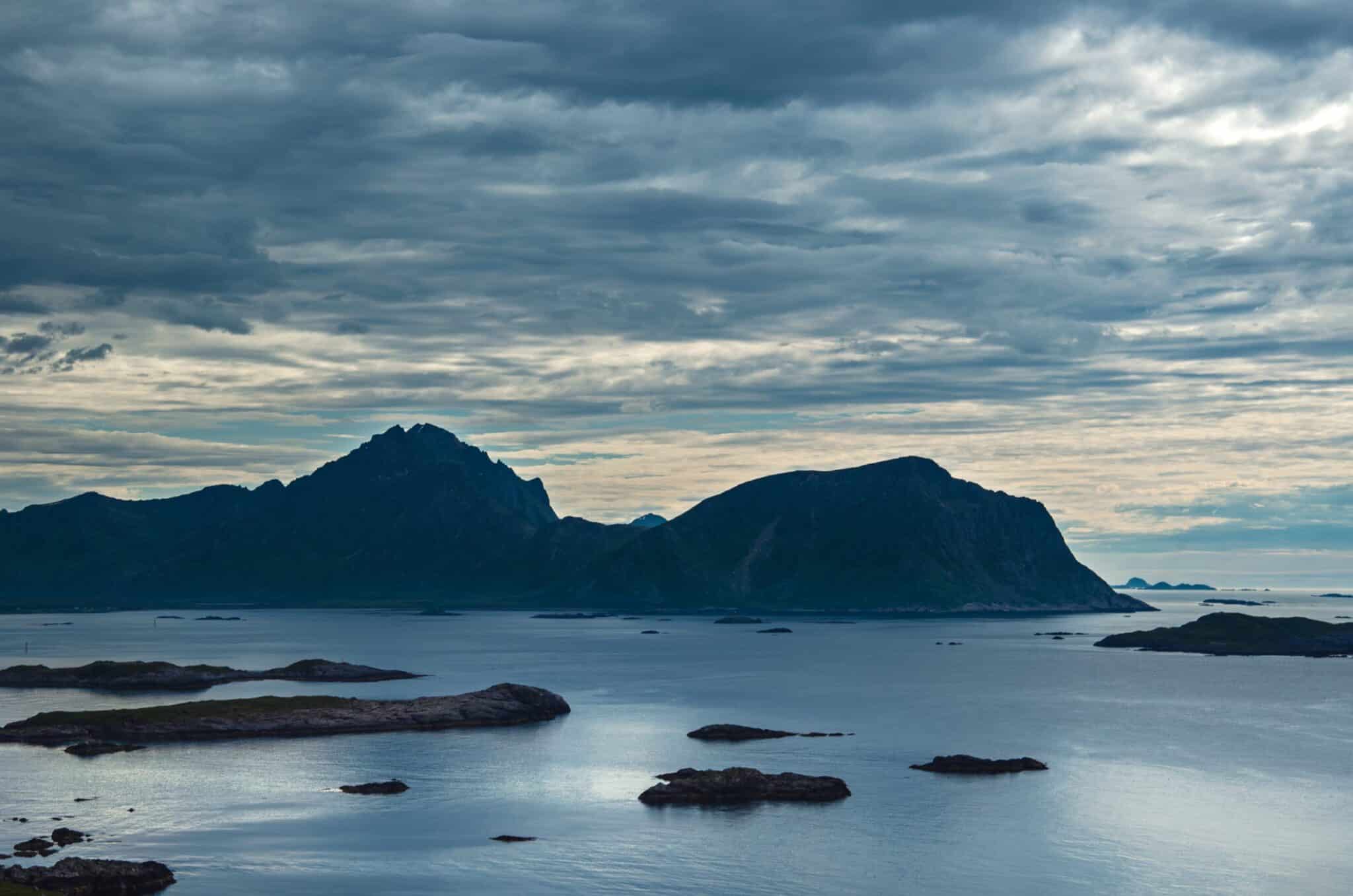 Evening view of seat and mountains in Norway