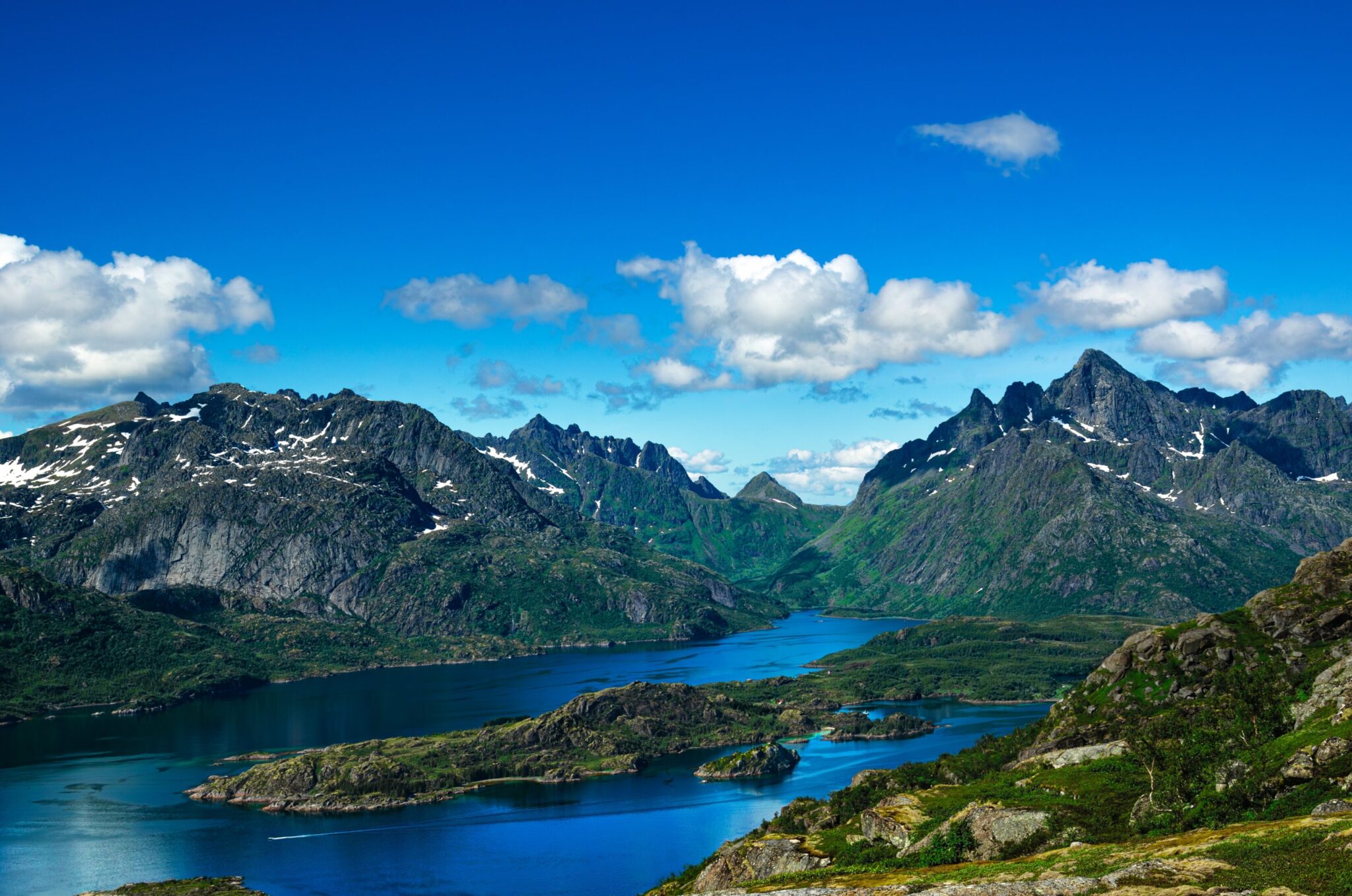 Panorama of seat and mountains in Lofoten