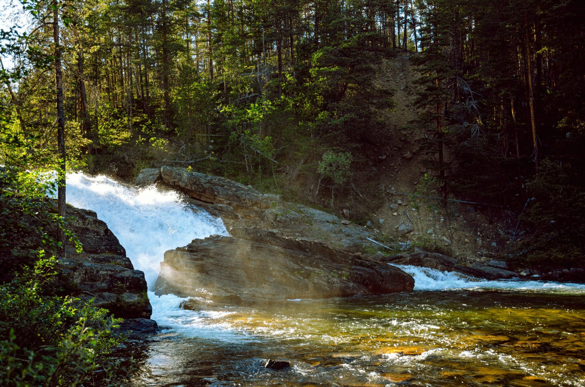 Ravadas Water Falls among trees about sunset
