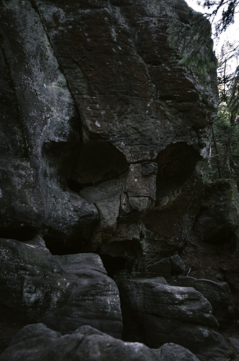 a big rock that looks like a human skull